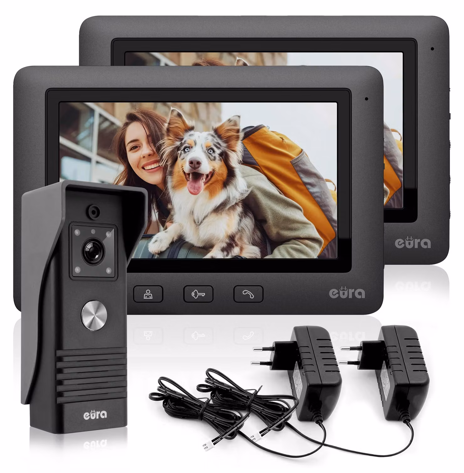 Videocitofono a 4 fili - Due monitor a colori da 7 pollici - Risoluzione 720p - Cablato - Per videosorveglianza