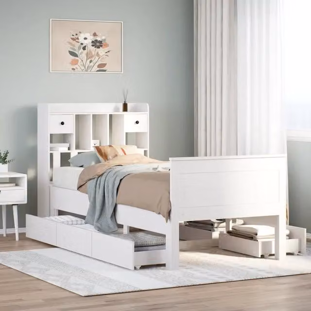 Letto Libreria senza Materasso Bianco 90x190 cm Massello Pino