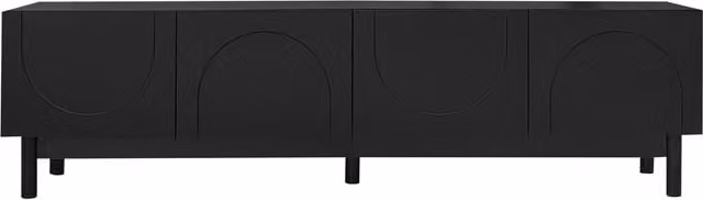 Mobile TV moderno GL Store con ante bombate in legno e MDF, Nero opaco, L: 169 cm, P: 35 cm, H: 45,5 cm – 1