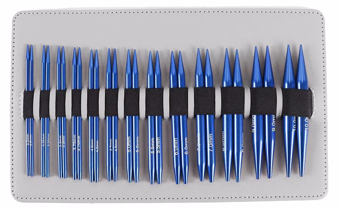 Set di ferri circolari da maglia, 13 pezzi, da 3 a 10 mm, in alluminio, colore blu, con accessori