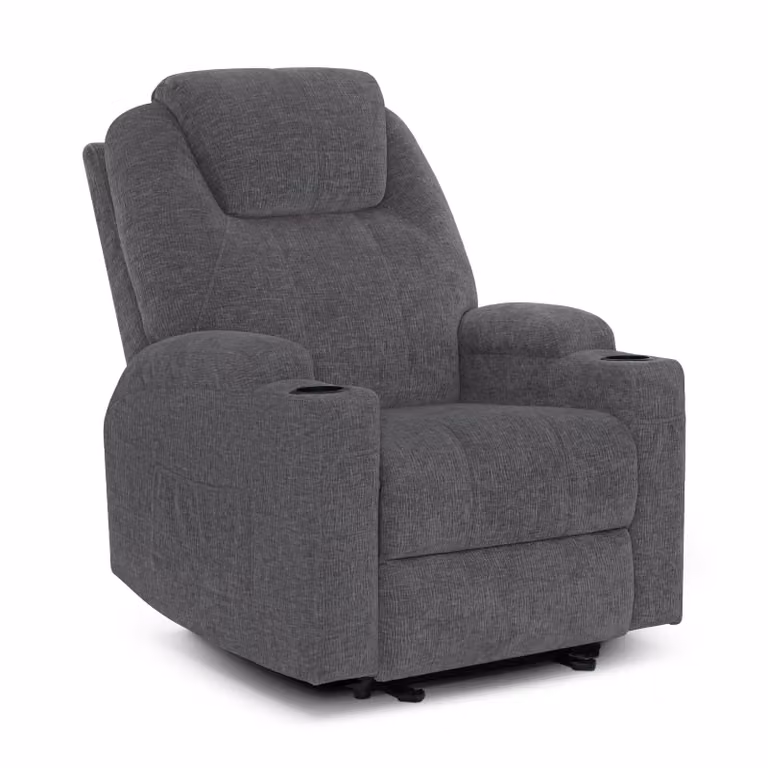 M MCombo poltrona elettrica reclinabile massaggiante poltrona TV reclinabile funzione vibrazione riscaldamento 7061 nuovo modello (ciniglia grigia)
