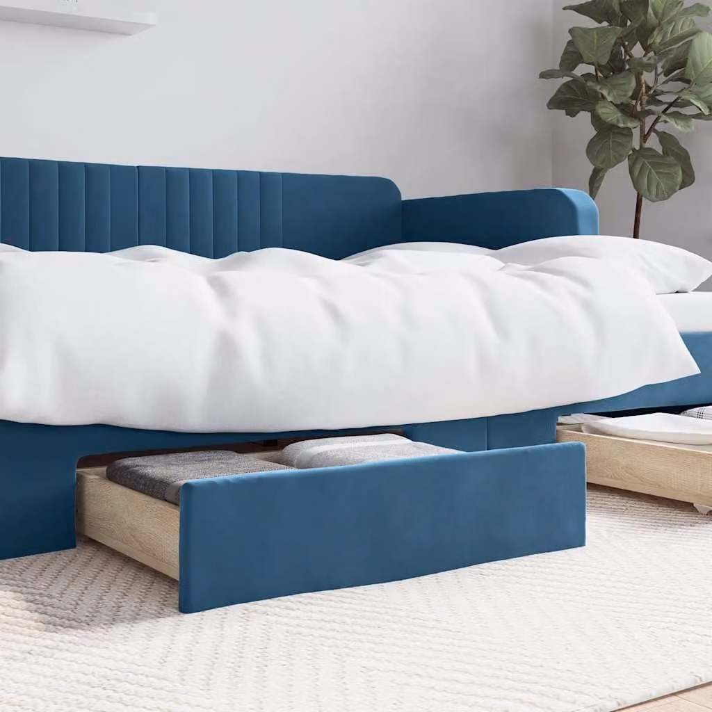Set di 2 cassetti da letto vidaXL in legno multistrato e velluto blu