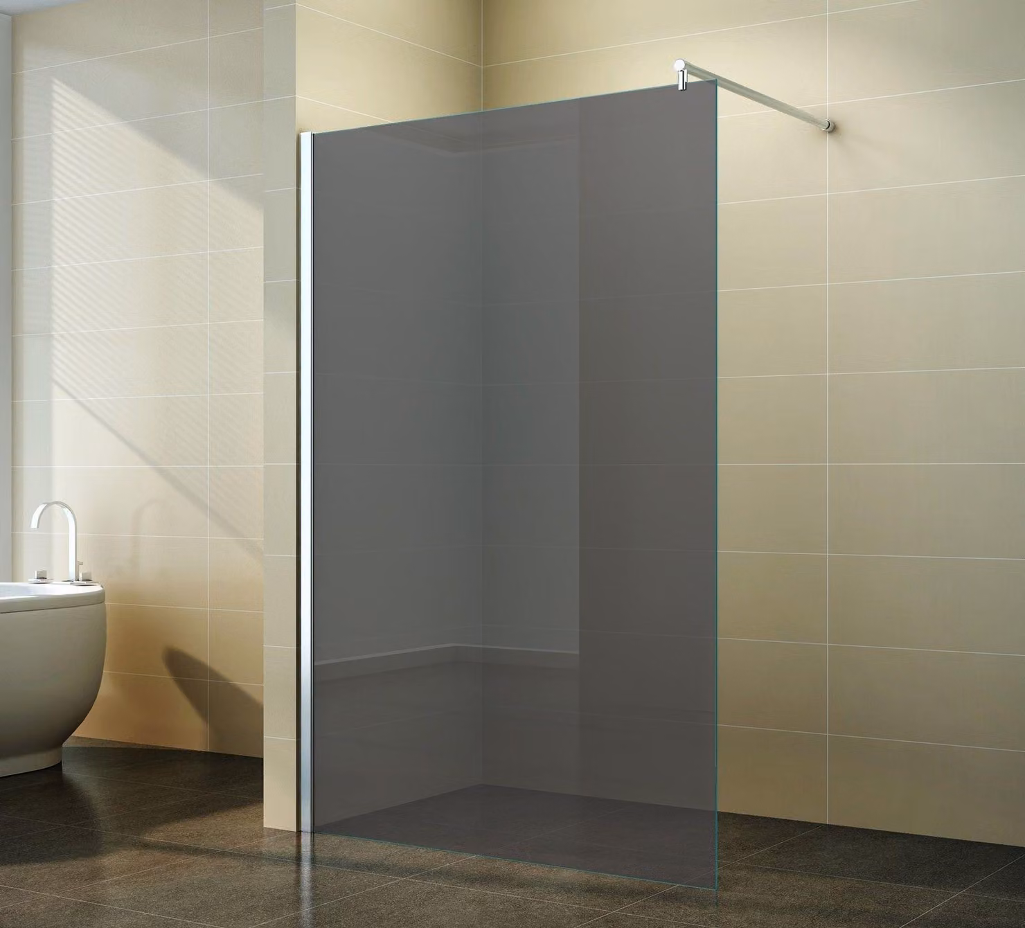 Box doccia walk-in, parete laterale da 110 cm, vetro grigio da 10 mm, vetro NANO, modello Merkur