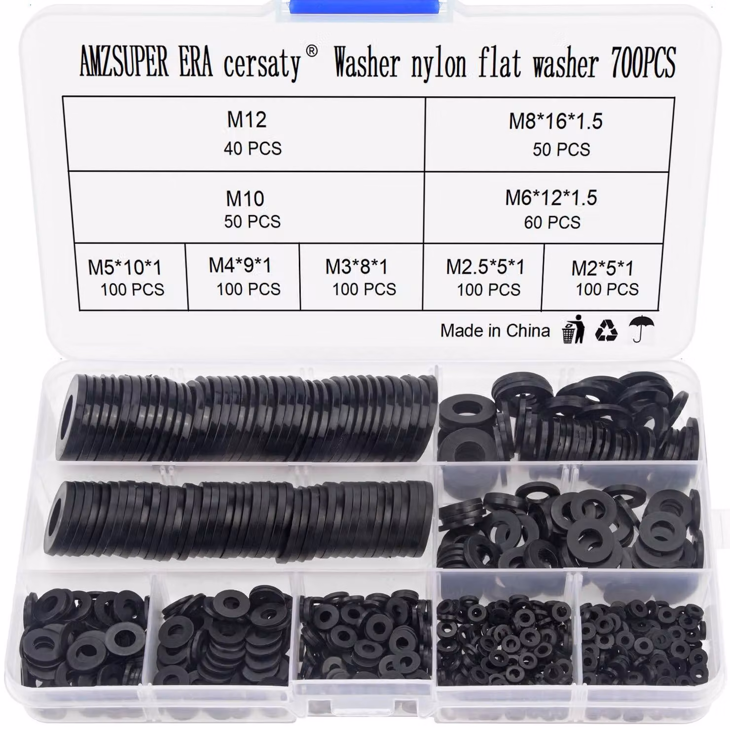Set di 700 rondelle di nylon, 9 diverse dimensioni, per fissaggi meccanici