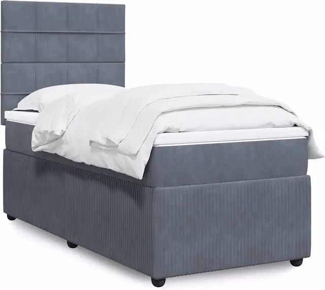 Letto a molle con materasso ibrido vidaXL in velluto grigio e bianco L/P/H: 90 x 190 cm