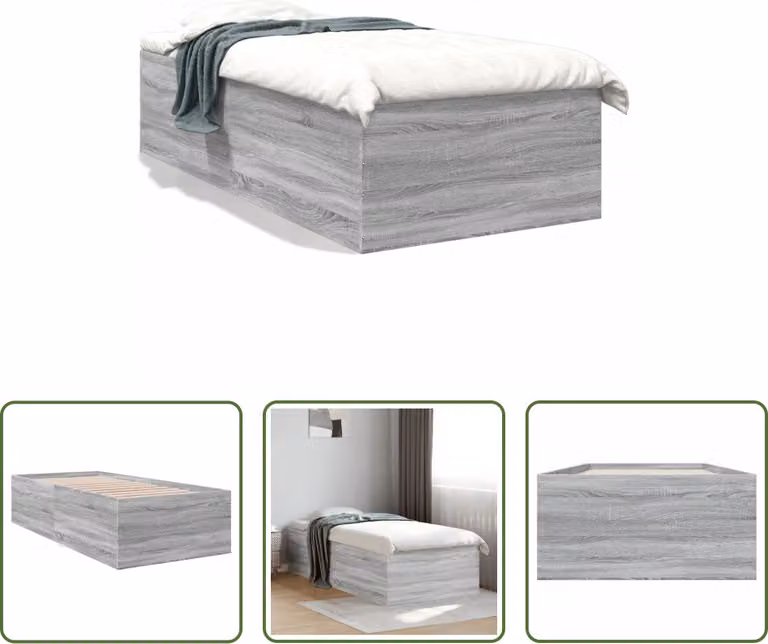 The Living Store Struttura letto grigio Sonoma 100x200 cm in materiale ligneo
