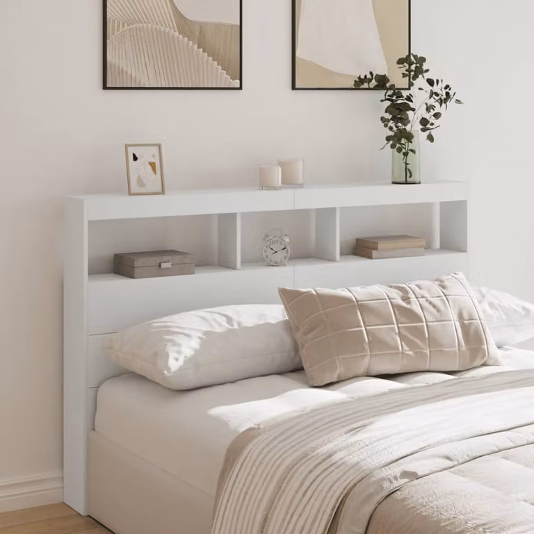 Testiera con contenitore e illuminazione LED vidaXL, Bianca, L: 160 cm, P: 17 cm, H: 102 cm