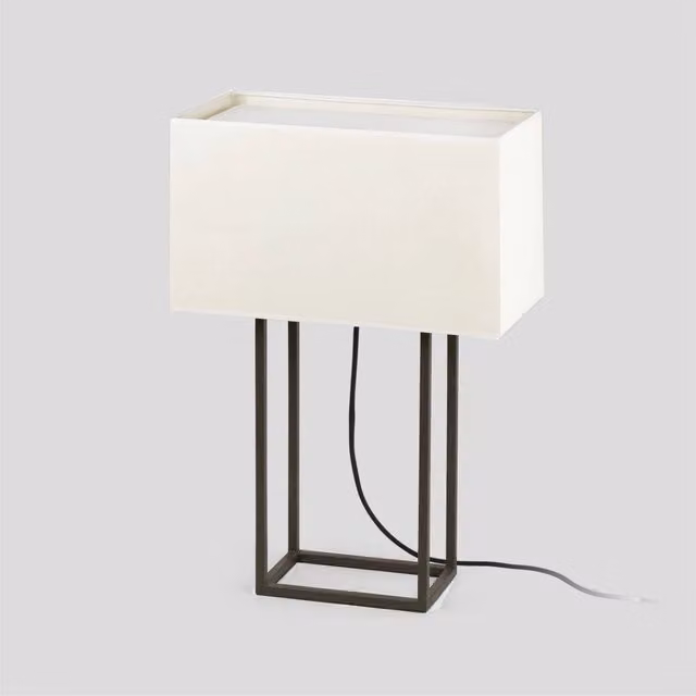 VESPER, Lampada da Tavolo Faro Barcelona, Colore Marrone e Bianco, Design Moderno in Metallo e Tessuto