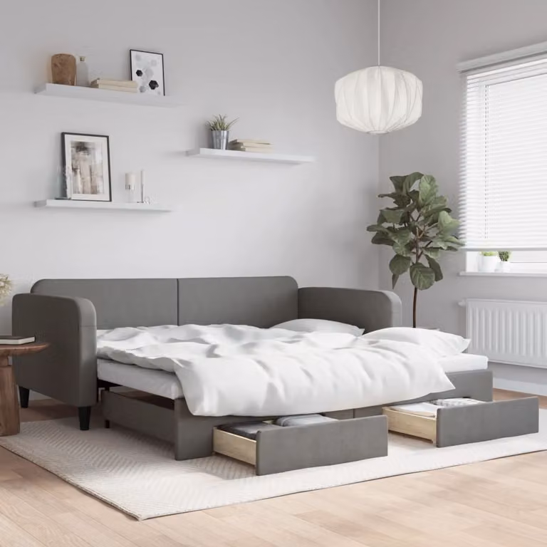 vidaXL Divano Letto Estraibile con Cassetti in Tessuto Grigio Moderno L/P/H: 223 x 100 x 75 cm