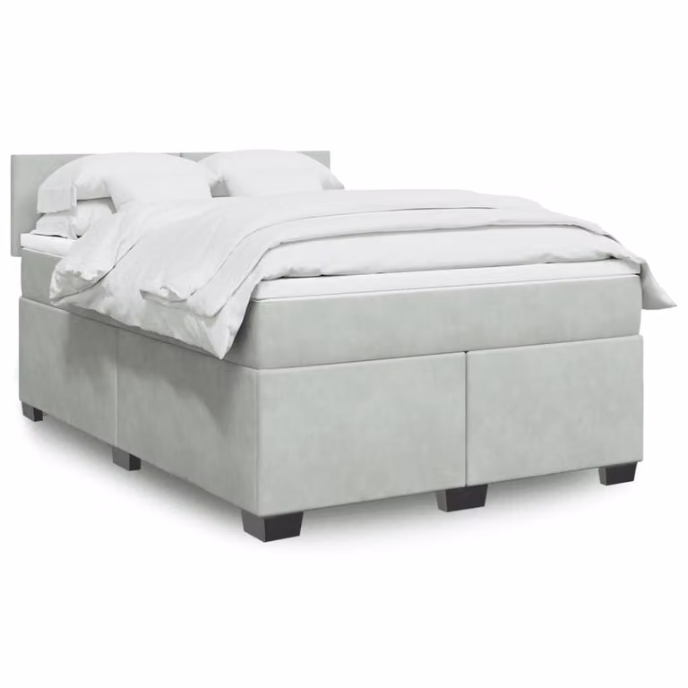 vidaXL Giroletto a Molle con Materasso Ibrido in Velluto Grigio Chiaro L: 140 cm, P: 190 cm