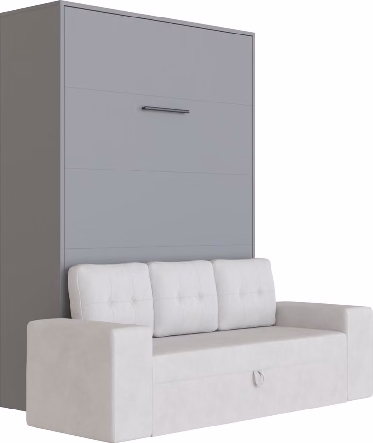 Letto a scomparsa M3 140x200 verticale con divano grigio sabbia braccioli con cassetti Antracite