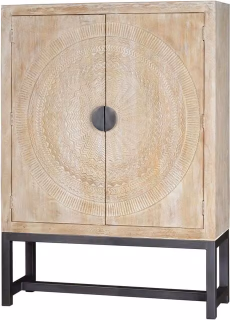 Armadio Giner Y Colomer in legno di mango bianco con ante a battente e dettagli geometrici L/P/H: 125 x 45 x 175 cm
