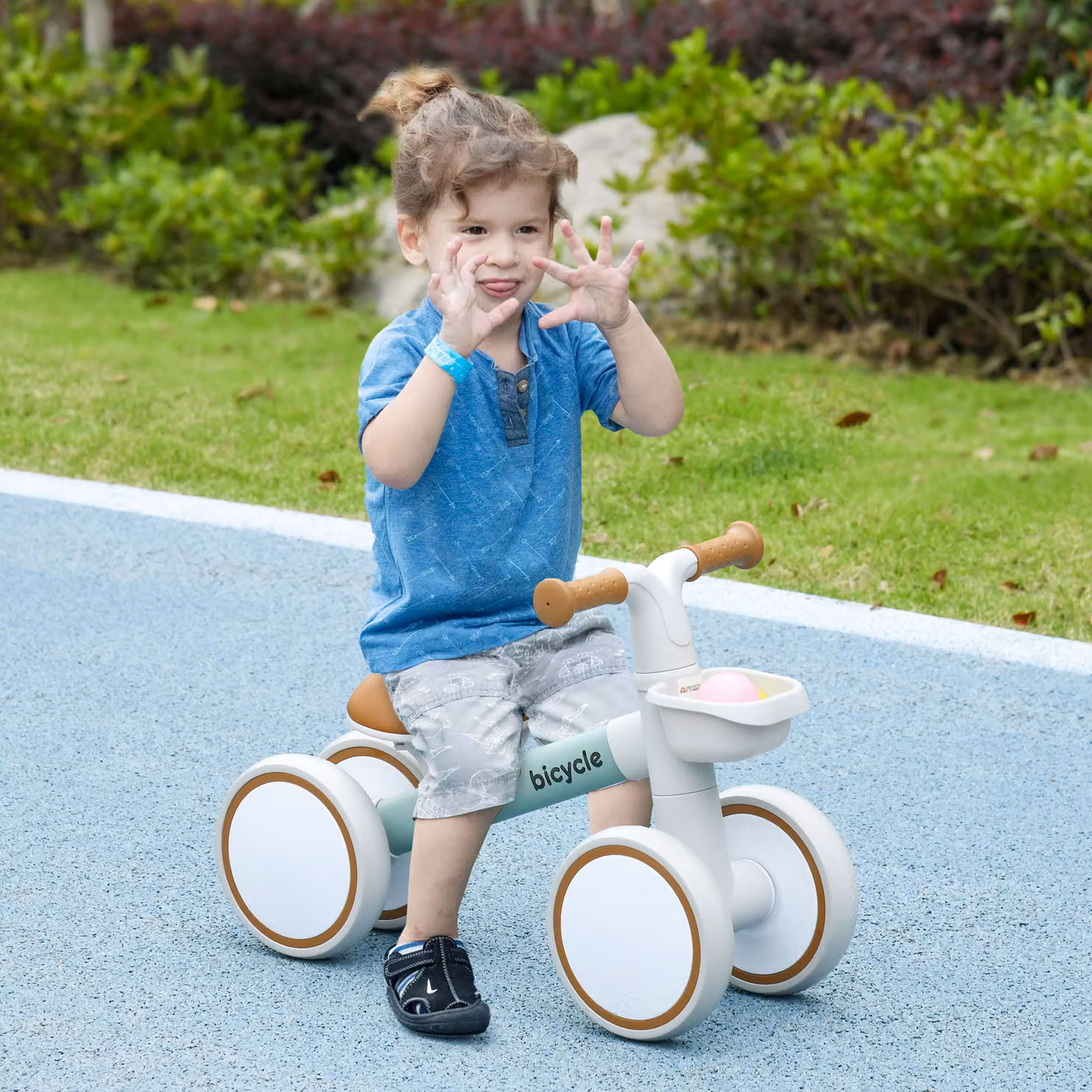 AIYAPLAY Bicicletta Draisienne per Bambini con 4 Ruote, Sella Regolabile e Manubrio Ergonomico in Lega di Alluminio e PP, per Bambini da 1 a 3 Anni - Grigio, Marrone, Verde, Turchese – 2