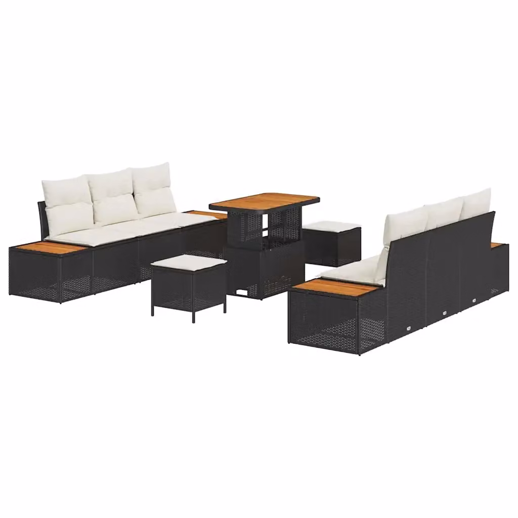 Set Divano da Giardino vidaXL a Forma a U con 8 Posti, Colore Nero, con Cuscini e Tavolino da Caffè – 2