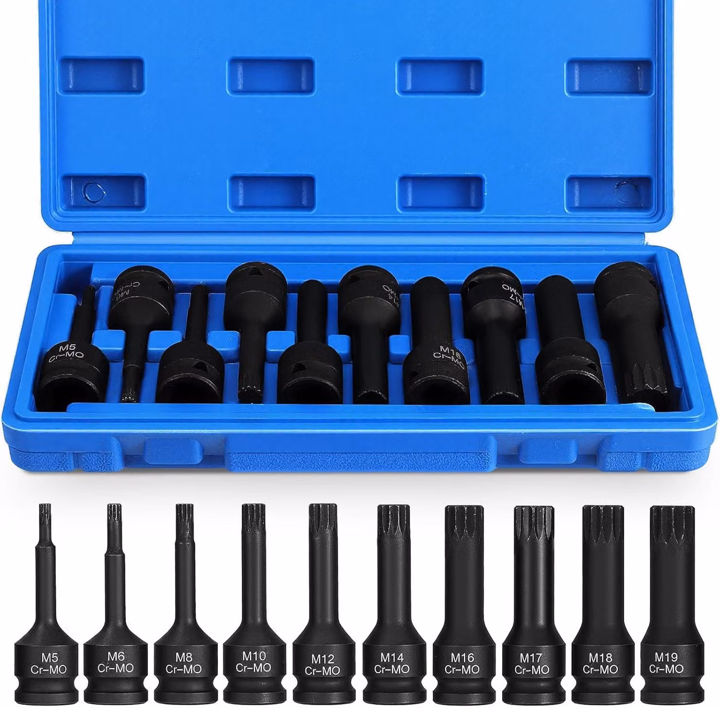 Set di chiavi a bussola per spline, 10 pezzi, da M5 a M19, 1/2 pollice, acciaio Cr-Mo, utensile manuale