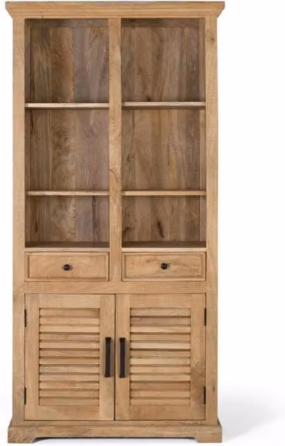 Libreria in legno di mango naturale marrone intagliata a mano con pannello posteriore – 1