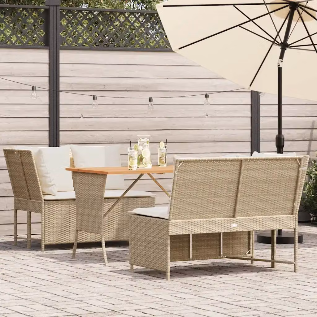 Set Salotto da Giardino Moderno a L con Divano a 3 Posti, Elemento Angolare e Tavolino, Colore Beige e Bianco con Cuscini in Schiuma e Rivestimenti Rimovibili – 2