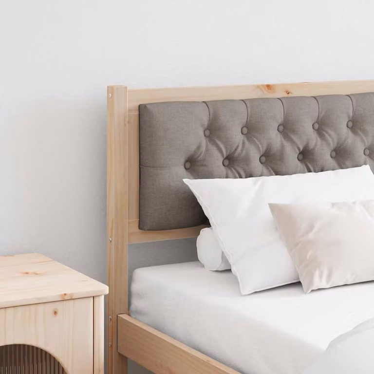 Testiera per letto imbottita vidaXL in legno di pino massello, colori marrone, beige e grigio