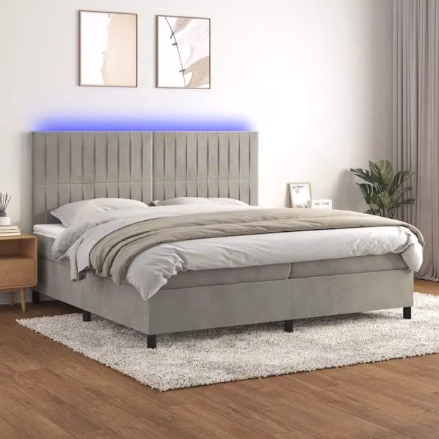 Letto Ibrido vidaXL in Velluto Grigio con Illuminazione LED e Porte USB L/P/H: 200 x 200 x 128 cm – 1