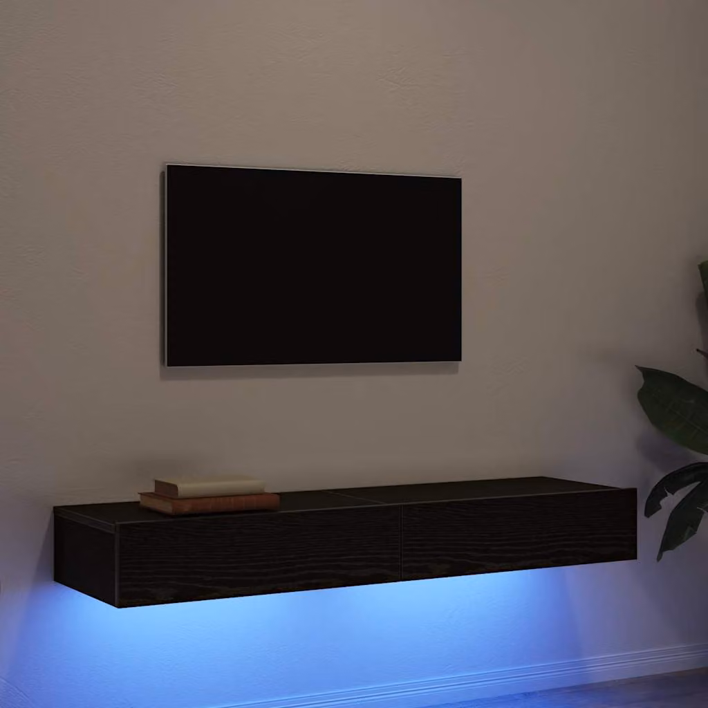 Set di 2 mobili porta TV vidaXL con luci LED integrate, design moderno nero, L 60 cm x P 35 cm x H 15,5 cm