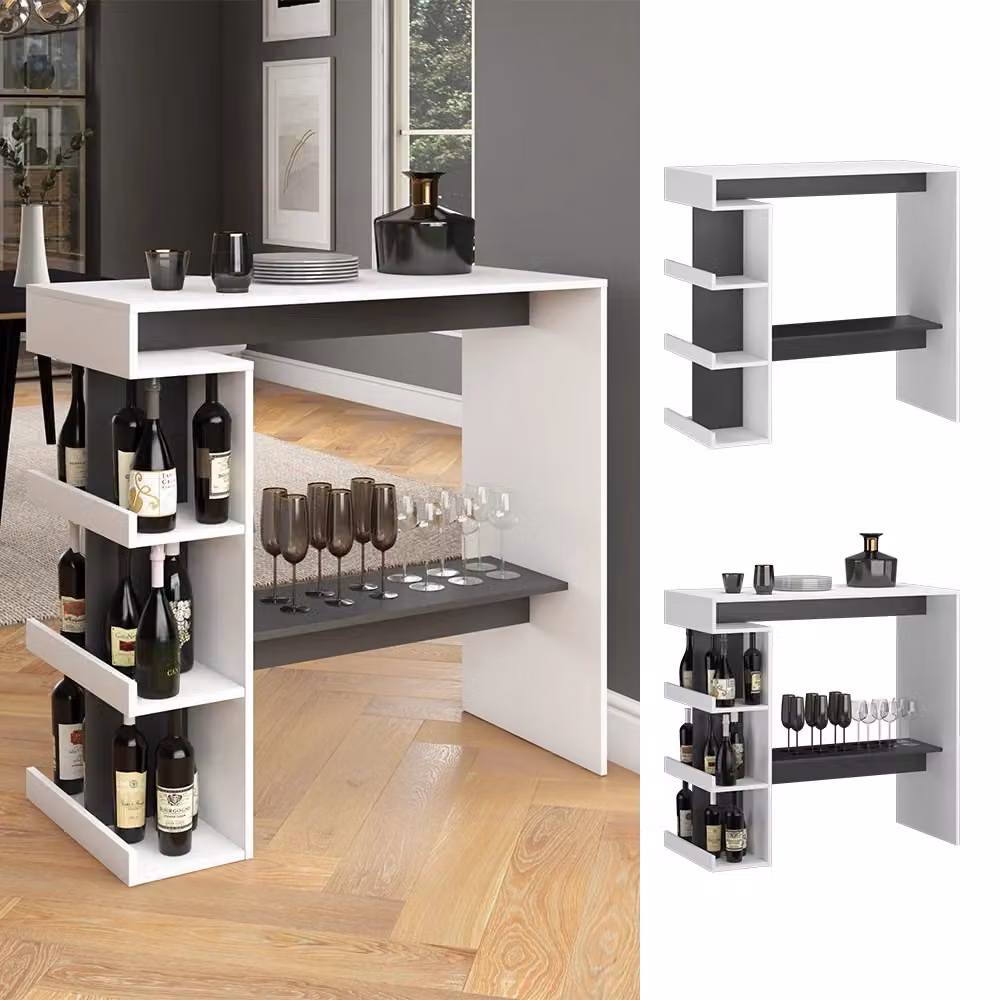 Tavolo bar alto Dana Bianco Vicco, design moderno rettangolare in MDF laccato, L: 108 cm, P: 50 cm, H: 103 cm – 2