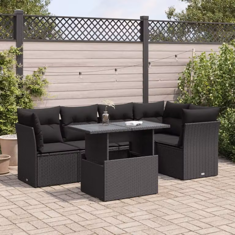 Maison Exclusive - Set da giardino 6 pezzi con cuscini in polyrattan nero