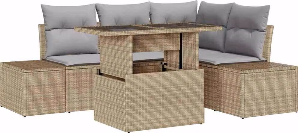 Set Divano da Giardino con cuscino 5 pcs Beige polyrattan