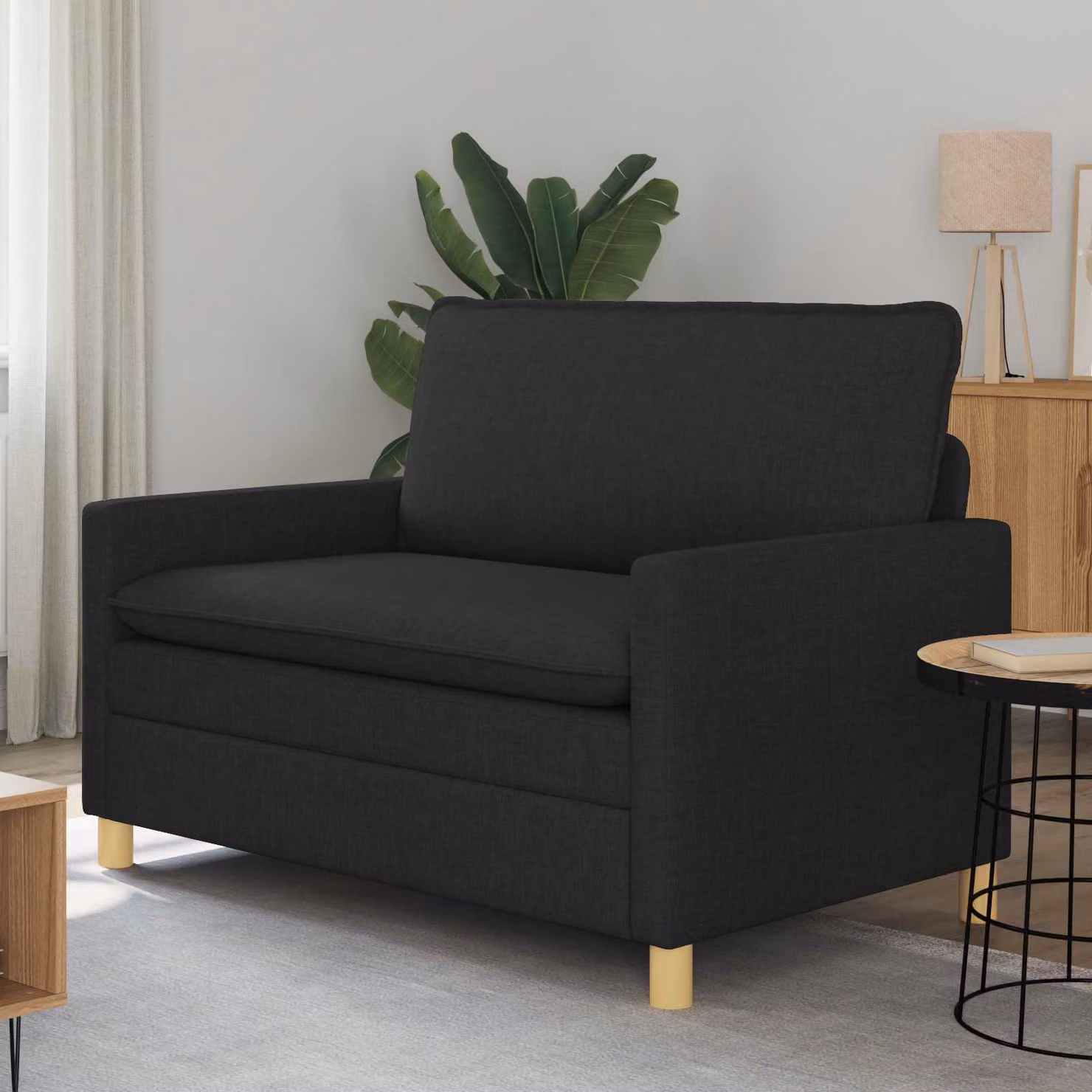 Divano 2 posti vidaXL moderno in tessuto con struttura in metallo, L: 126 cm, P: 81 cm, H: 87,5 cm, Nero e Giallo