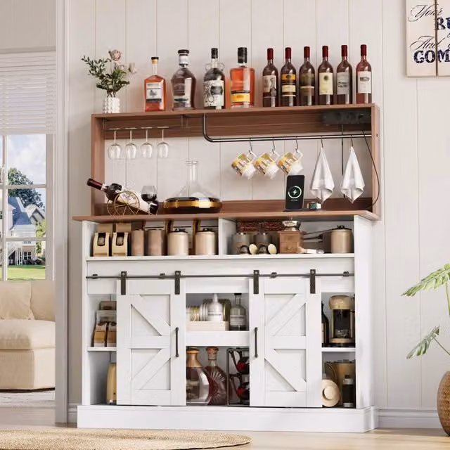 Credenza con Bar e Portabicchieri ¨C MINIMAL ¨C Legno, Ante Scorrevoli, 120 cm