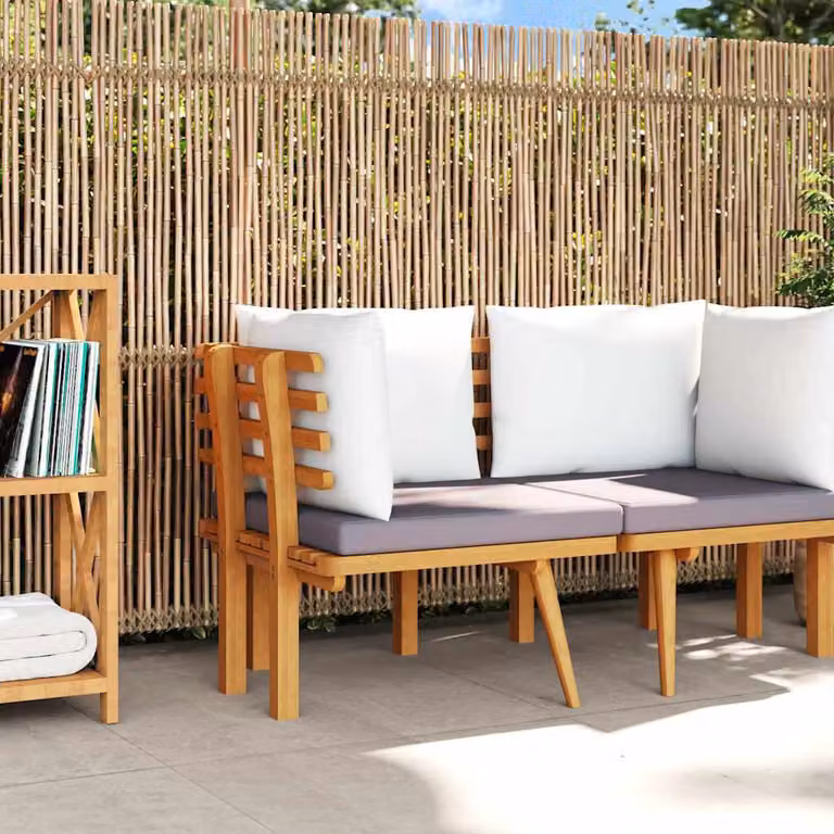 vidaXL Divano Angolare da Giardino in Legno di Acacia con Cuscini Imbottiti
