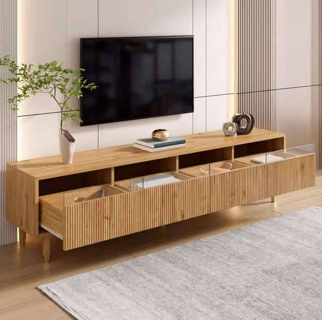 Mobile TV ULEVR 178x35x45 cm con 4 cassetti e passacavi, MDF effetto legno