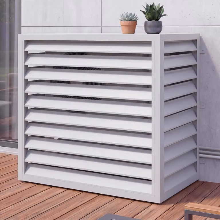 Copertura per impianto di climatizzazione/scambiatore di calore HWC-O43, copertura per griglia di protezione, metallo 111x127x65 cm ~ grigio-bianco