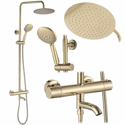 Rea - Set Doccia D'Oro Lungo Diamond, Termostato, 27X34,5X117cm