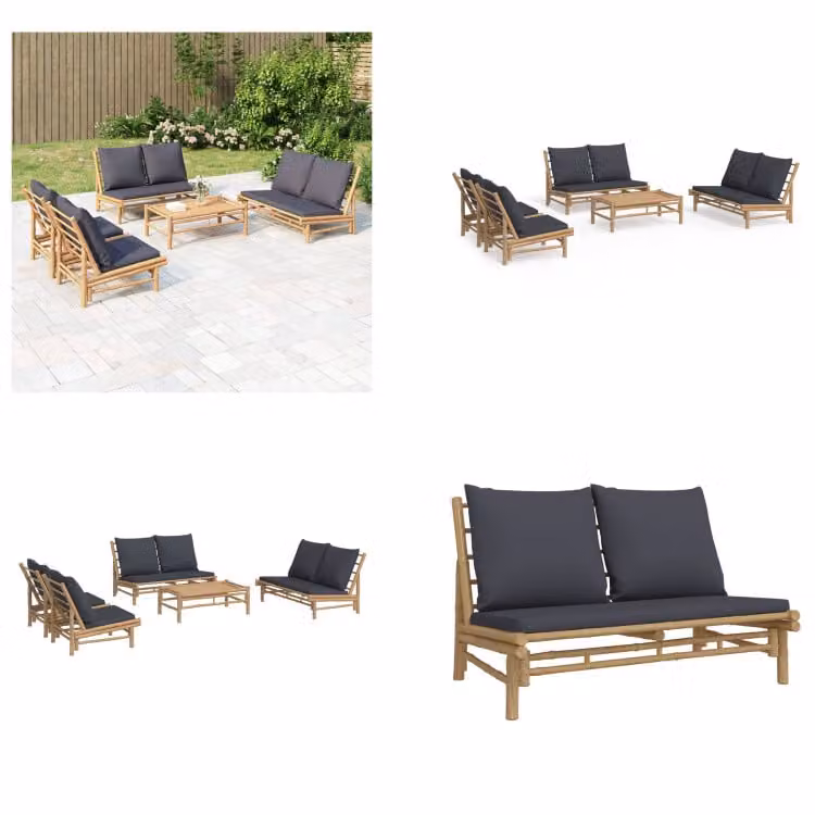 vidaXL Set da salotto da giardino 5 pezzi con cuscini grigio scuro in bambù - Set da salotto da giardino - Set da salotto - Set da arredo da giardino