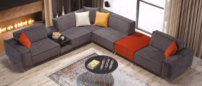 Ecksofa Couch Wohnlandschaft Graue Textil Couchen Sofa Polster Eckgarnitur