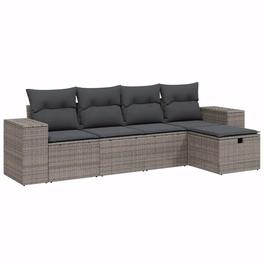 vidaXL Set Divano da Giardino 5 pz a Forma a L con Cuscini Grigio in Polyrattan e Struttura in Metallo – 2