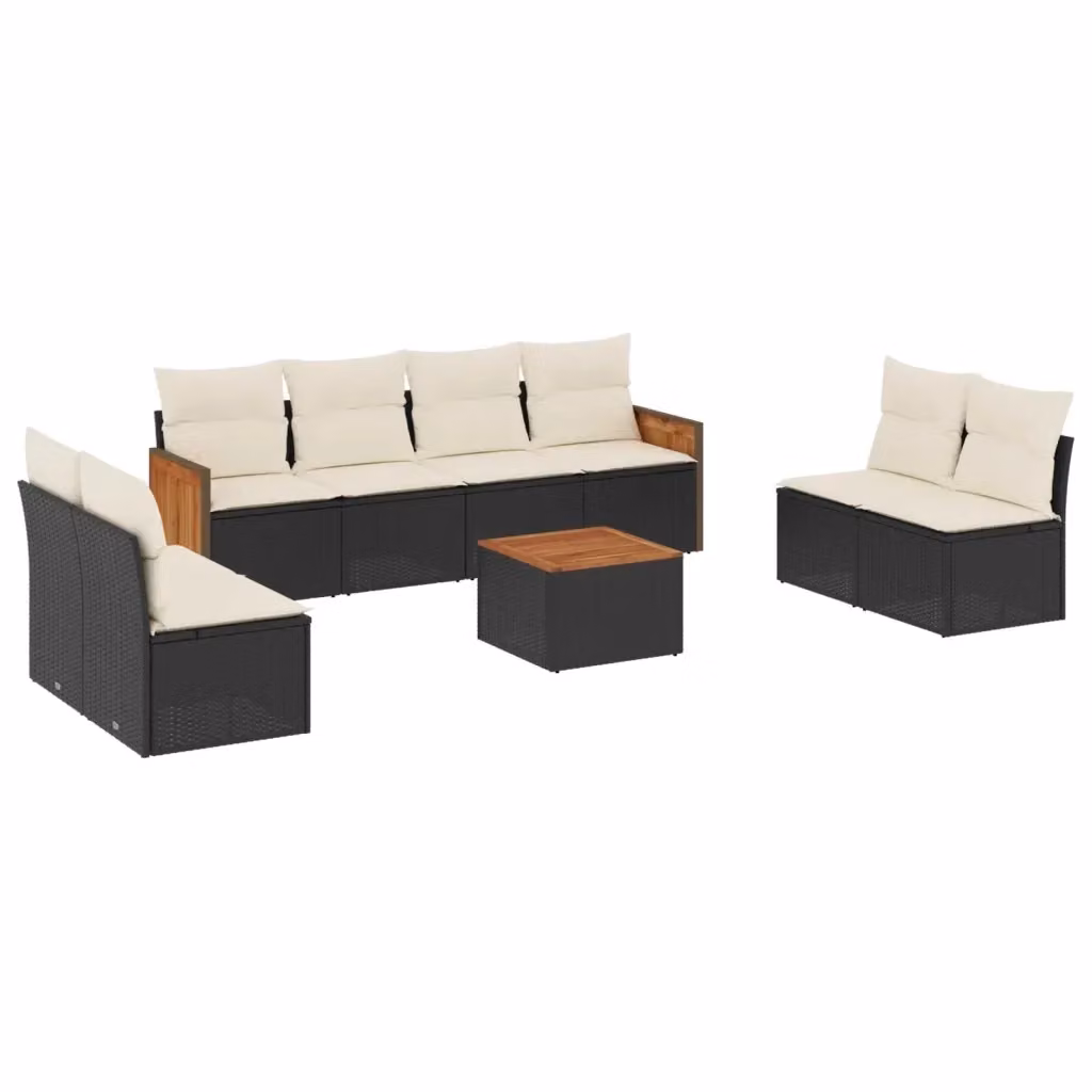 vidaXL Set Divani da Giardino 9 pz in Polyrattan con Cuscini Bianchi e Neri e Tavolino da Caffè – 2