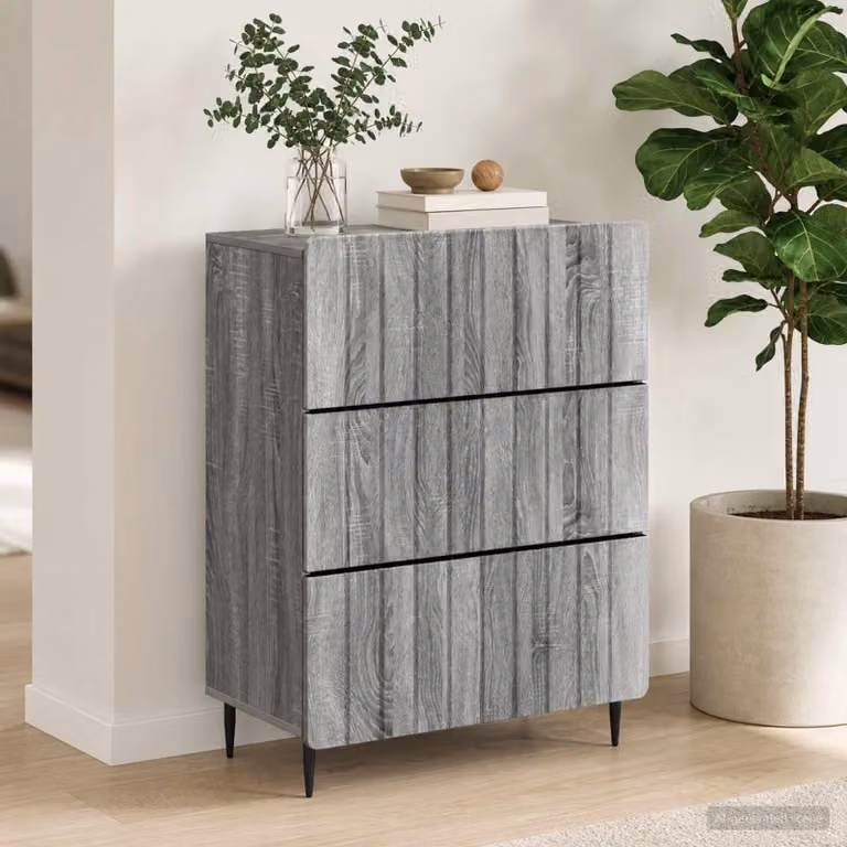 Carrello mobile con cassetti vidaXL in legno ingegnerizzato e metallo, grigio, L: 66 cm, P: 34,5 cm, H: 92 cm