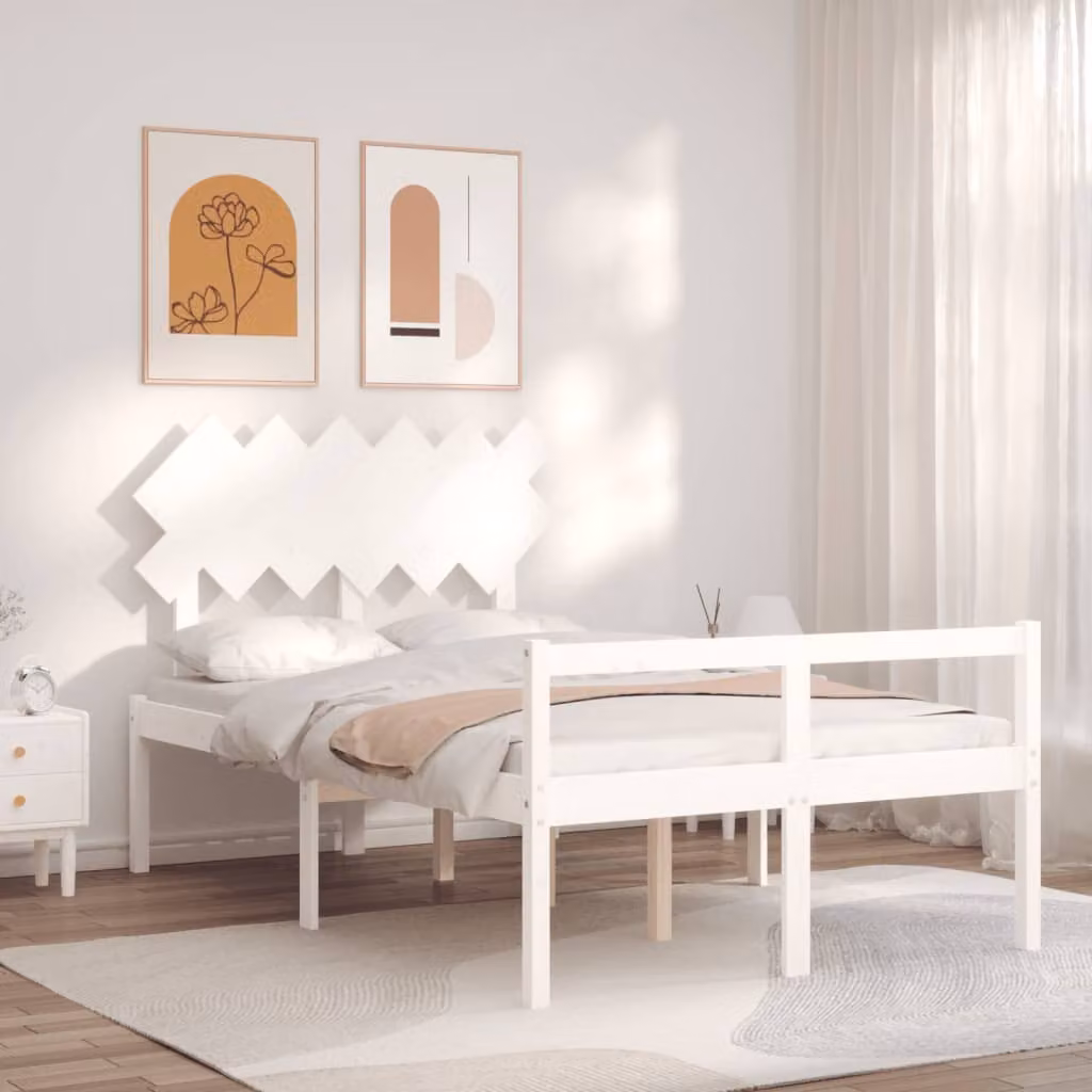 Letto per anziani vidaXL in legno massello di pino bianco con testiera L 120 cm x P 200 cm