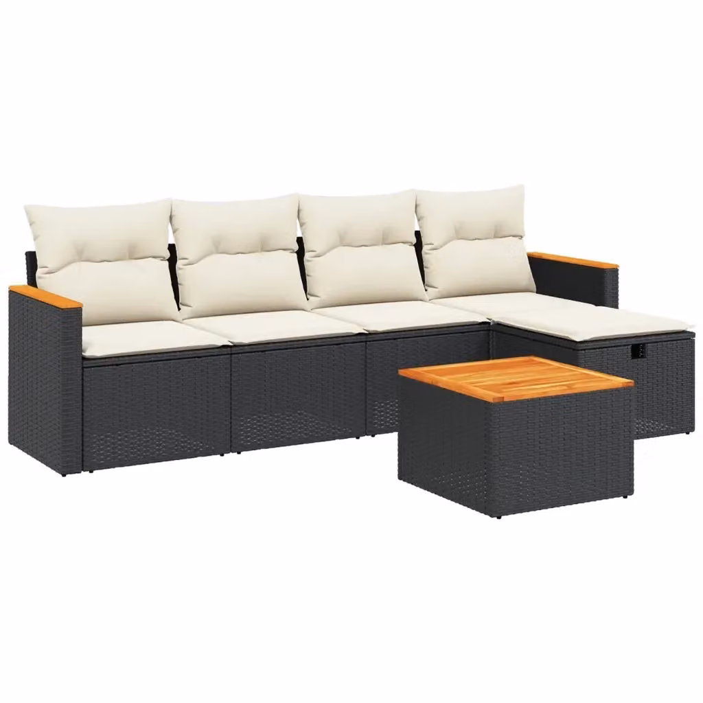 vidaXL Set Divano da Giardino a L con Cuscini Nero in Polyrattan e Struttura in Acciaio – 2
