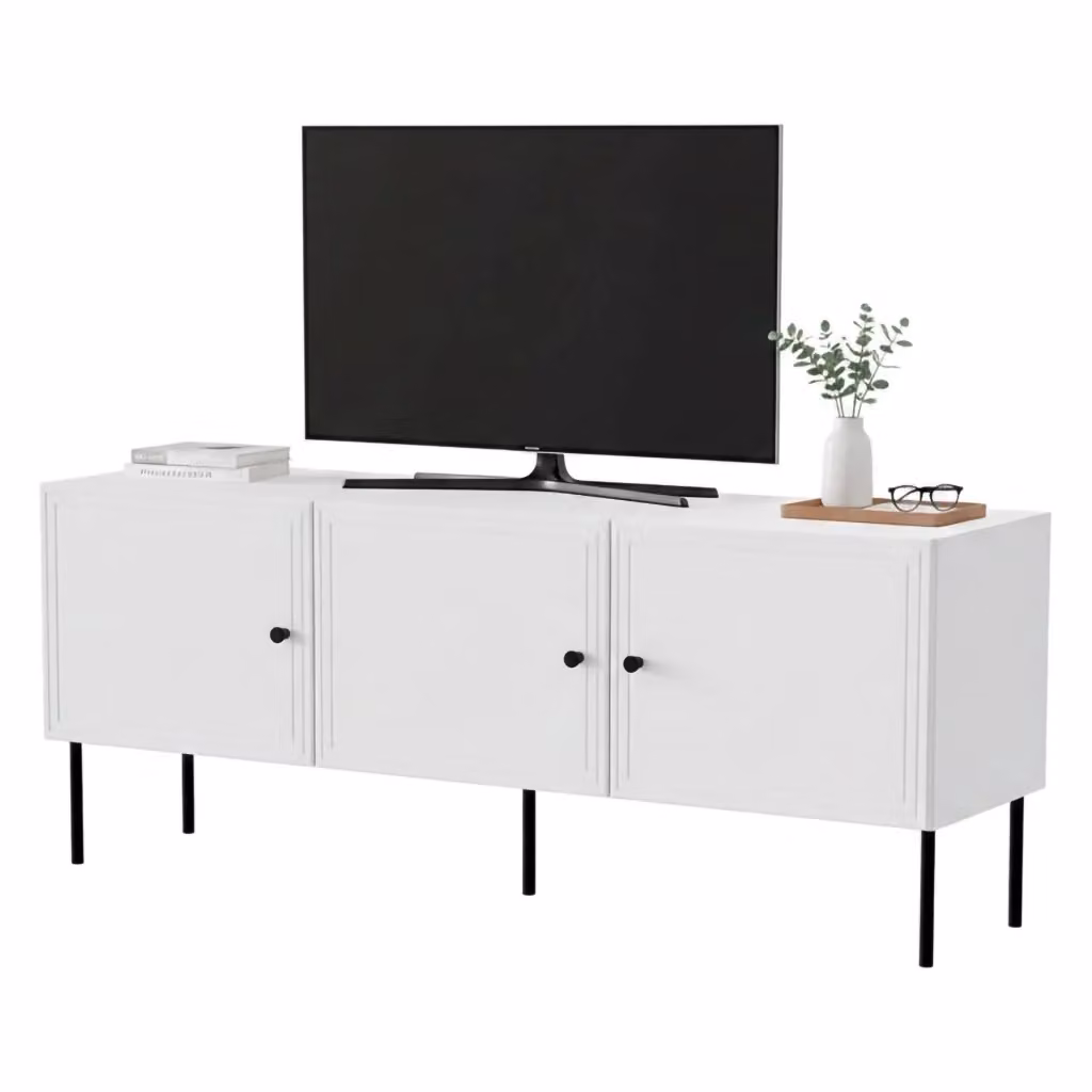 Mobile porta TV Sarzana DMORA, Madia da salotto moderna con tre ante battenti in MDF, Bianco, L 151 x P 40 x H 60 cm – 2
