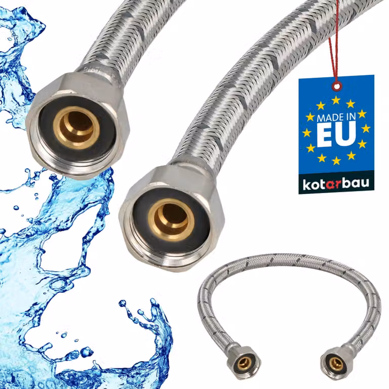 KOTARBAU® Tubo Flessibile per Rubinetto 1/2“ x 1/2“ Rivestito in Acciaio Inox 50 cm Tubo Flessibile per Rubinetto Cucina Argento