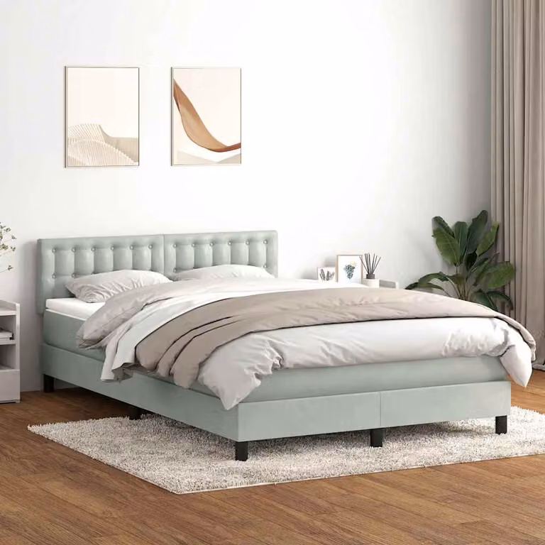 Letto Ibrido con Giroletto a Molle e Materasso vidaXL in Velluto Grigio Chiaro L: 160 cm, P: 213 cm