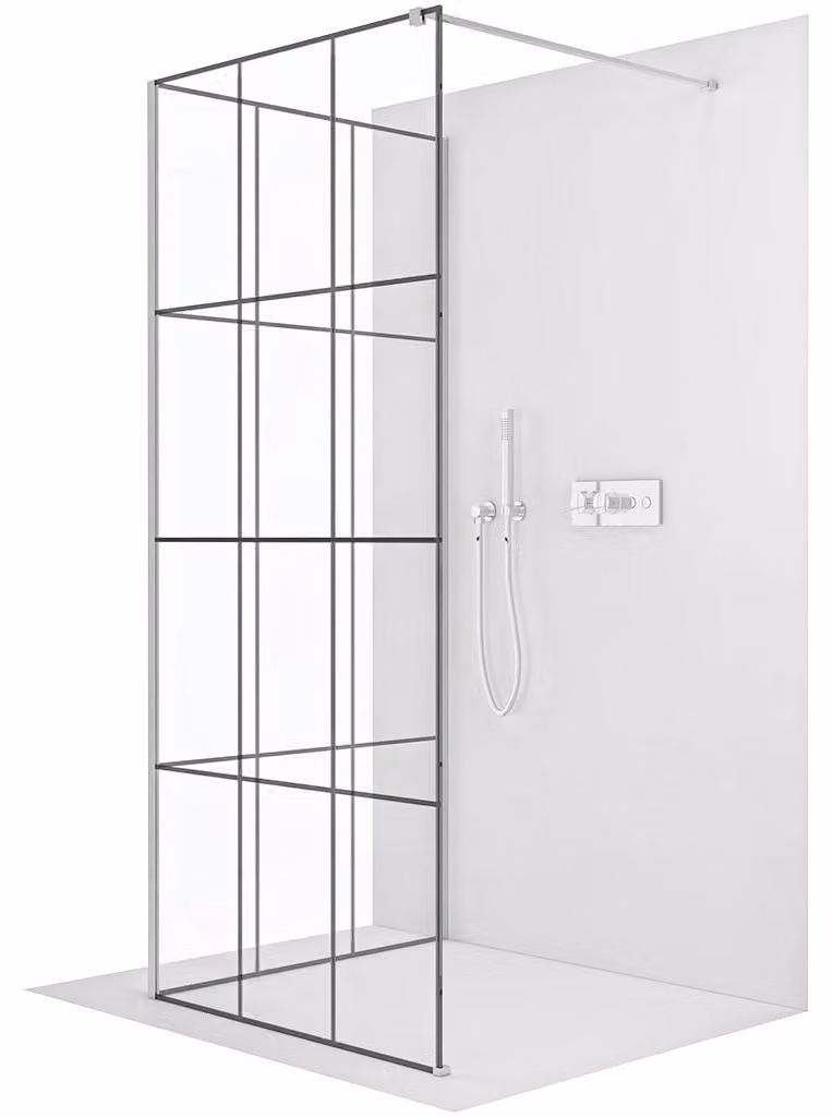 CERANO - Box doccia Walk-in Onyx Corner Cube L/P - 8 mm - montante angolare - cromato, vetro industriale - 130x130x200 cm
