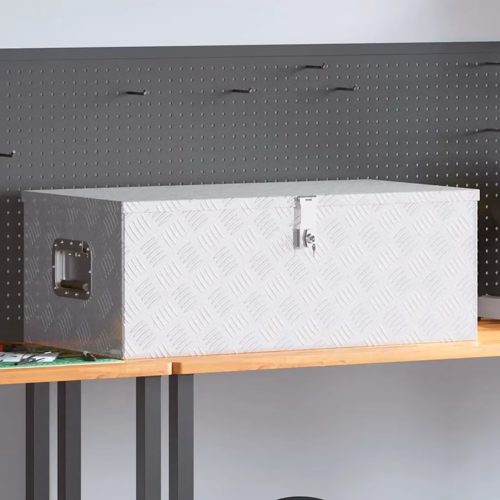 Contenitore Portaoggetti in Alluminio e Acciaio Inox Argento DESIGN IN L/P/H: 90 x 47 x 33,5 cm CFW6306599 – 2