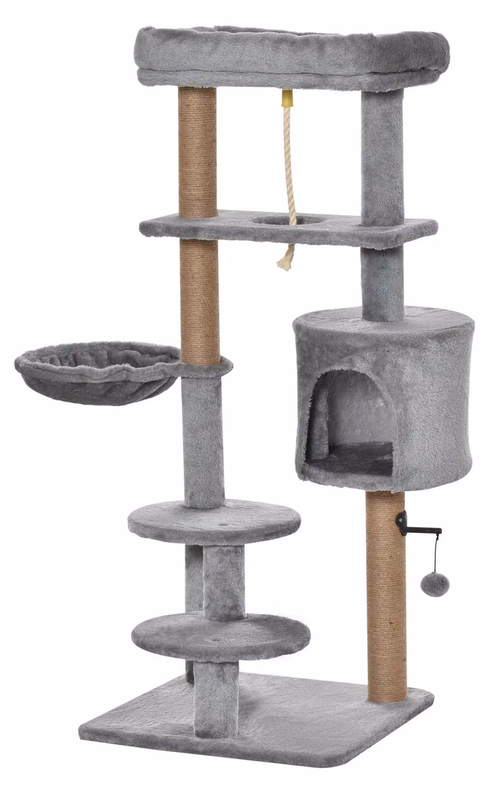 PawHut Tiragraffi per gatti da 120 cm con cestino, cuccia e pallina