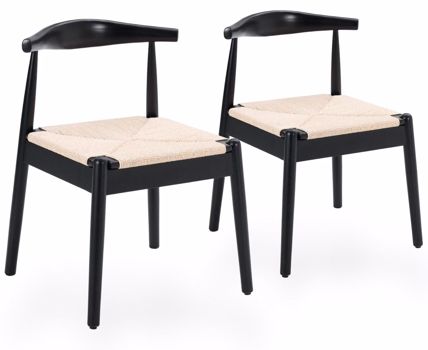 Set di 2 sedie da pranzo, seduta in corda di carta, legno, 47x48 cm