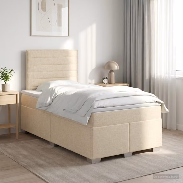 Letto box spring con materasso vidaXL in tessuto beige e bianco, L/P: 120 x 200 cm