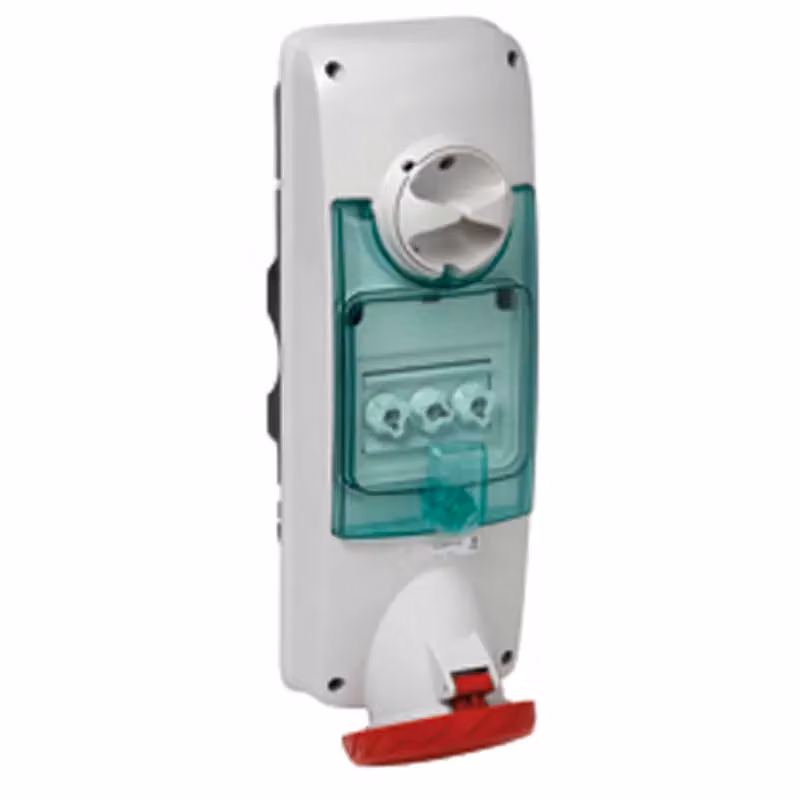 Schneider Electric CEE Presa a muro con blocco di sicurezza, 63 A, 3p+N+E, 380-415 V CA, IP65 PKB63R535