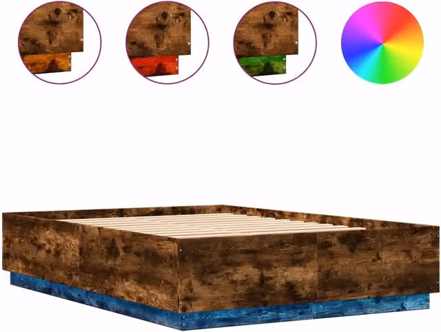 Letto matrimoniale | Letto per adulti | Giroletto con Luci LED Rovere Fumo 140x200 cm Legno Multistrato